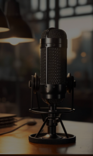 ai-generated-a-microphone-sits-on-a-desk-in-a-home-office-free-photo 1